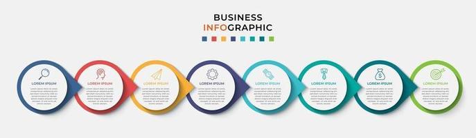 Plantilla de negocio de diseño infográfico con iconos y 8 opciones o pasos. vector