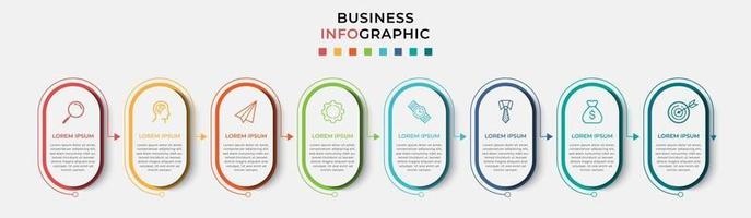 Plantilla de negocio de diseño infográfico con iconos y 8 opciones o pasos. vector