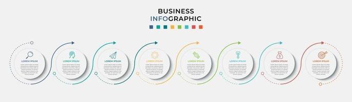 Plantilla de negocio de diseño infográfico con iconos y 8 opciones o pasos. vector