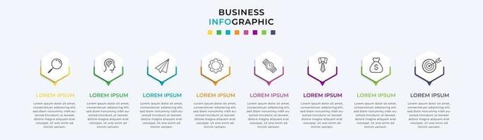 Plantilla de negocio de diseño infográfico con iconos y 8 opciones o pasos. vector