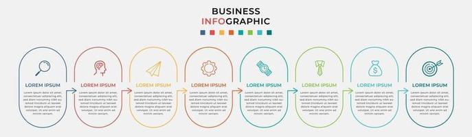 Plantilla de negocio de diseño infográfico con iconos y 8 opciones o pasos. vector