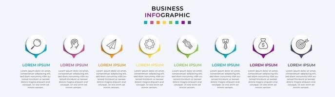 Plantilla de negocio de diseño infográfico con iconos y 8 opciones o pasos. vector