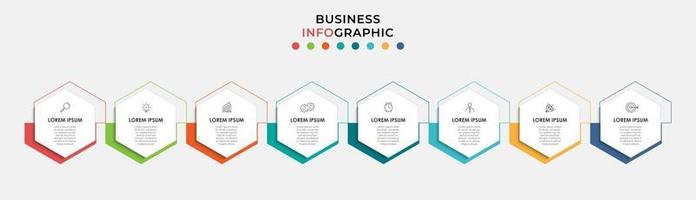 Plantilla de negocio de diseño infográfico con iconos y 8 opciones o pasos. vector