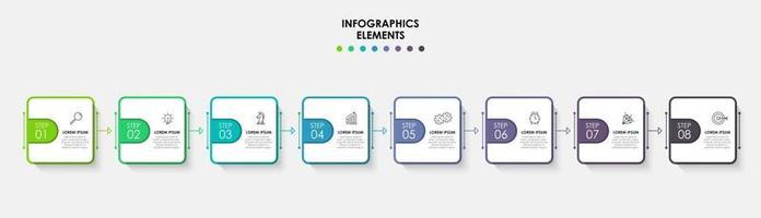 Plantilla de negocio de diseño infográfico con iconos y 8 opciones o pasos. vector