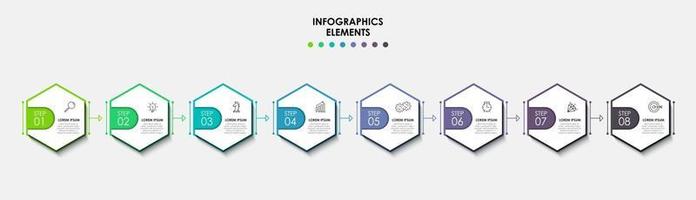 Plantilla de negocio de diseño infográfico con iconos y 8 opciones o pasos. vector