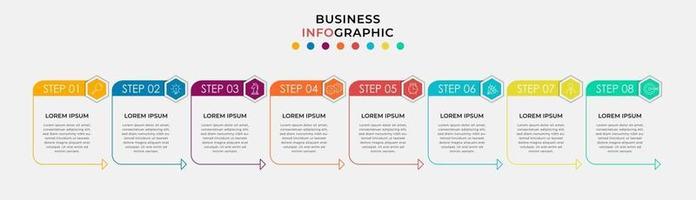 Plantilla de negocio de diseño infográfico con iconos y 8 opciones o pasos. vector