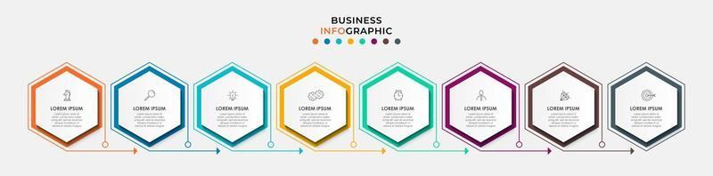 Plantilla de negocio de diseño infográfico con iconos y 8 opciones o pasos. vector