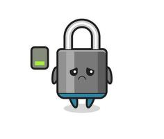padlock mascot character doing a tired gesture vector