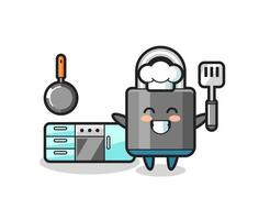 padlock character illustration as a chef is cooking vector