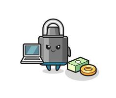 Mascot Illustration of padlock as a hacker vector