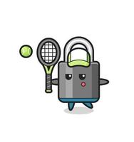 Cartoon character of padlock as a tennis player vector