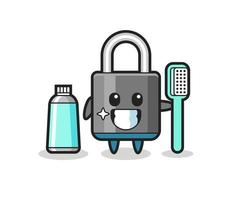 Mascot Illustration of padlock with a toothbrush vector