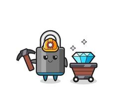 Character Illustration of padlock as a miner vector