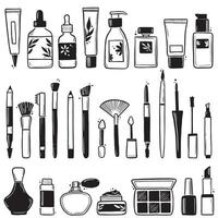 Hand drawn set of makeup beauty cosmetic elements vector