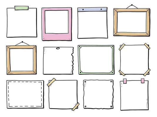 Hand drawn set of paper sticker, photo frame