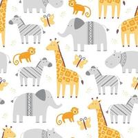 Seamless pattern with cute african animals vector