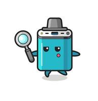 power bank cartoon character searching with a magnifying glass vector