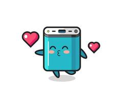power bank character cartoon with kissing gesture vector