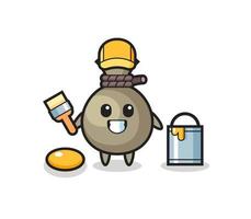 Character Illustration of money sack as a painter vector