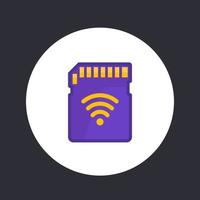 Icono de la tarjeta SD, tarjeta de memoria con wi-fi aislado en blanco vector