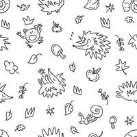 Seamless pattern of hedgehogs and autumn elements doodles vector