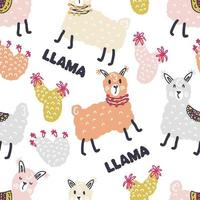 Seamless pattern of lamas, cactuses and text LLAMA vector