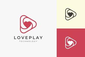 Romance on love logo with clean and simple triangle play shape vector