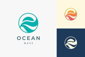 Sea or waterfront logo with simple sun and ocean shape vector