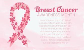 Breast Cancer Awareness Month banner, watercolor background, ribbon vector