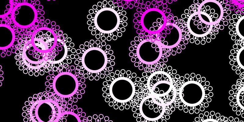Dark pink vector backdrop with virus symbols.