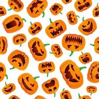 Seamless Halloween pattern with happy jack lantern scary pumpkins vector