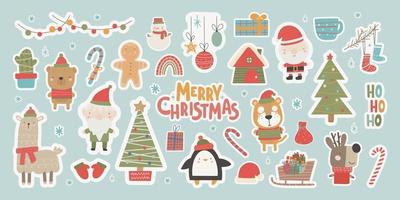 colección de pegatinas de navidad lindos elementos tradicionales navidad vector