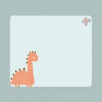 Cute dinosaur with a blot frame in simple cartoon hand-drawn style. vector