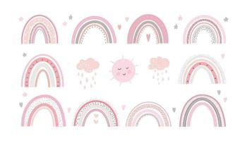 Rainbow Cute pastel set on white background printable poster for kids. vector