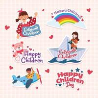 Happy Childrens Day Sticker Template vector