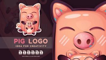 Cartoon character  family pig - funny sticker vector