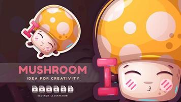 Cartoon character mushroom - cute sticker vector