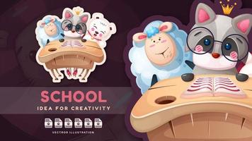 Cartoon character back to school - funny sticker vector