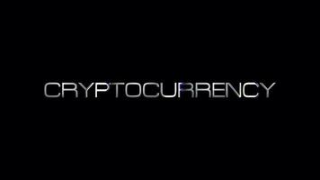 CRYPTOCURRENCY glitch text effect silver light glowing loop video
