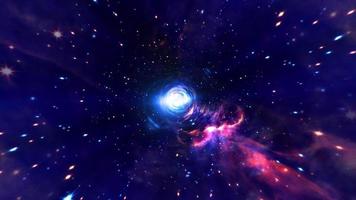 abstrakter blau-roter Hyperraum-Wurmloch-Tunnel durch die Raumzeit