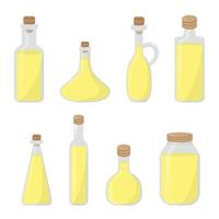 Set of bottles with vegetable vitamin oils for cooking. vector