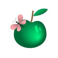 Green apple with butterfly. Gradient flat icon. vector