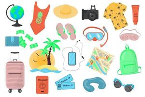 conjunto de iconos de viaje. tiempo para viajar, vacaciones de verano, descanso en la playa. vector