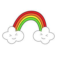 arco iris de colores kawaii con nubes vector
