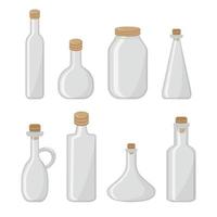 Set vector templates of empty transparent glass bottles.