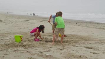 crianças brincando na praia. video