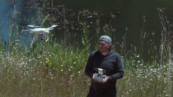 Slow motion shot of man flying drone