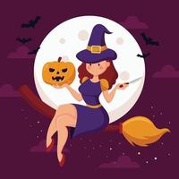 Pretty Witch Flying in the Night Sky vector