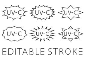 UV sterilization stamp. Sanitation device information sign. Badge set of ultraviolet sterilization. Antimicrobial UVC Light Sanitation. Surface cleaning, medical decontamination procedure vector