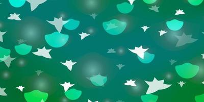 Fondo de vector verde claro con círculos, estrellas.